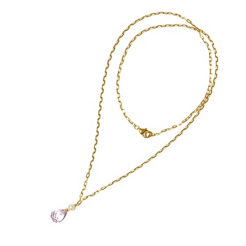 San - Links of Joy's 18kt halskæde med pink ametyst & ferskvandsperle 45cm