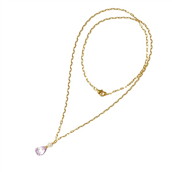 San - Links of Joy\'s 18kt halskæde med pink ametyst & ferskvandsperle 45cm