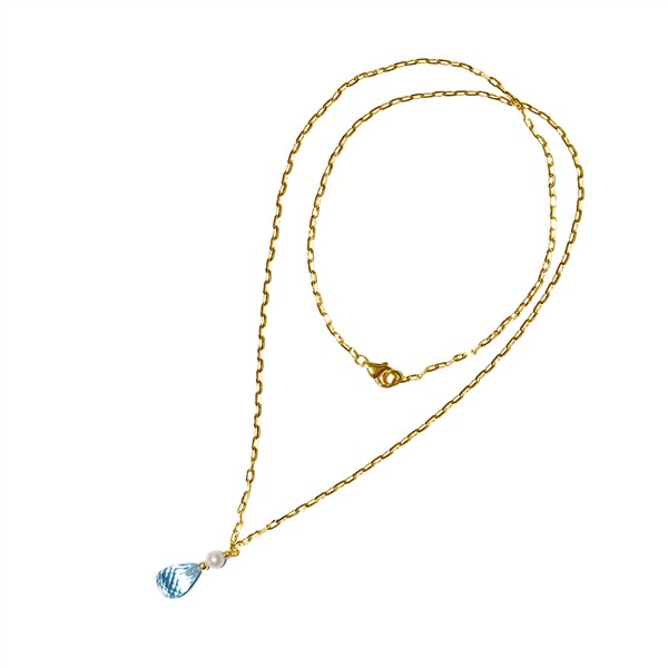 San - Links of Joy\'s 18kt halskæde med topas & ferskvandsperle 45cm