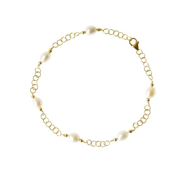 San - Links of Joy\'s 14kt armbånd & halskæde med Hvide Ferskvandsperler 18cm