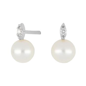 Siersbøl's 14 kt. hvidgulds ørestikker m/perle og dia. 0.044ct W/SI