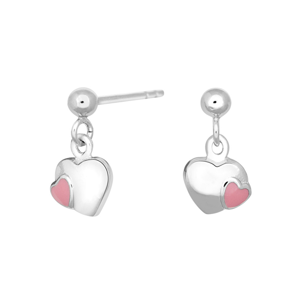 Noa Kids\'s Rhod. sølvørehænger hjerte m/pink emalje