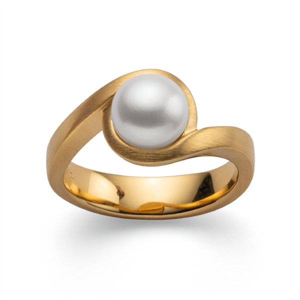 Bastian Inverun\'s 925/- Ring, mat fg, hvid kulturperle 3.52ct