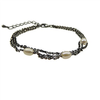 San - Links of Joy's Armbånd & halskæde - 3 rk.Sort Rhodineret & Ferskvandsperler 18+4cm