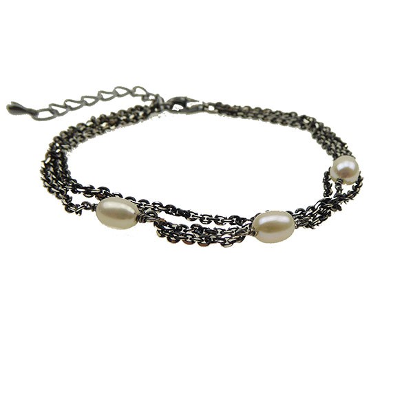 San - Links of Joy\'s Armbånd & halskæde - 3 rk.Sort Rhodineret & Ferskvandsperler 18+4cm