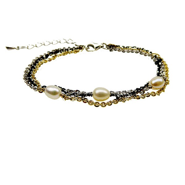 San - Links of Joy\'s Armbånd & halskæde - 3 rk. & 3 farvet & Ferskvandsperler 18+4cm