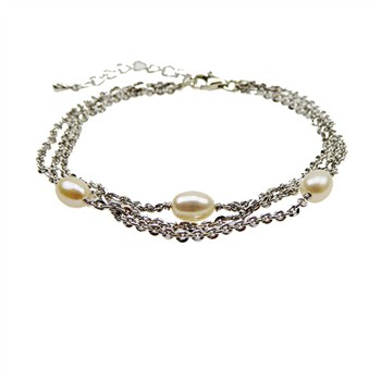 San - Links of Joy's Armbånd & halskæde - 3 rk.Rhodineret & Ferskvandsperler 18+4cm