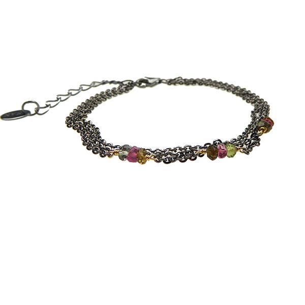 San - Links of Joy\'s Armbånd & halskæde - Sort rhodineret med Turmalin 16+4cm