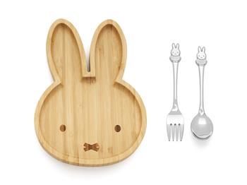 Noa Kids's Bambusplade med Miffy + bestik, 2 stk., rustfrit stål