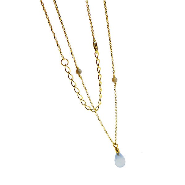 San - Links of Joy\'s Halskæde med Chalcedon & Rå Diamanter Øreringe