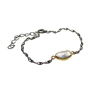 San - Links of Joy's Armbånd - Forgyldt/sort-blank rhodineret med Barok Ferskvandsperle 16+4cm