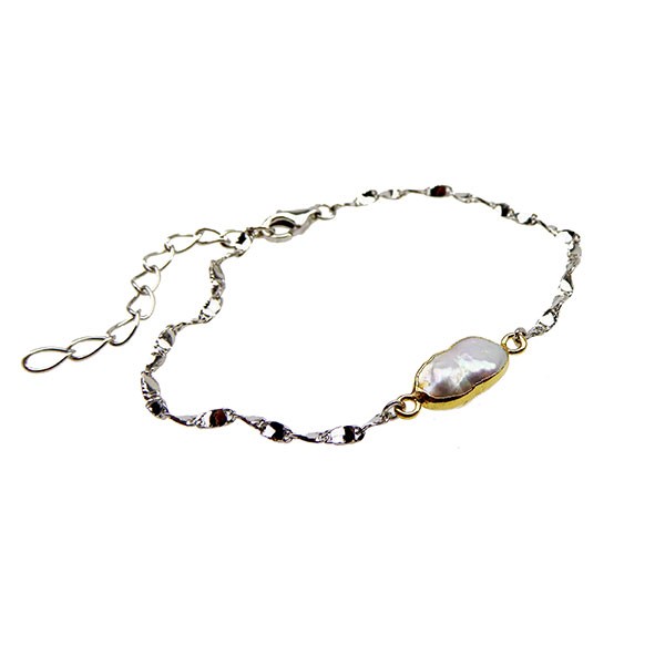 San - Links of Joy\'s Armbånd -Forgyldt/Rhodineret med Barok Ferskvandsperle 16+4cm