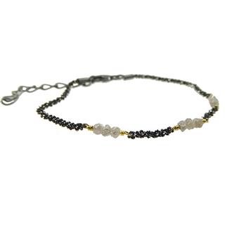 San - Links of Joy's Bracelet & Necklace - Oxidised/Goldplated w. grey Raw Diamonds 42+8cm
