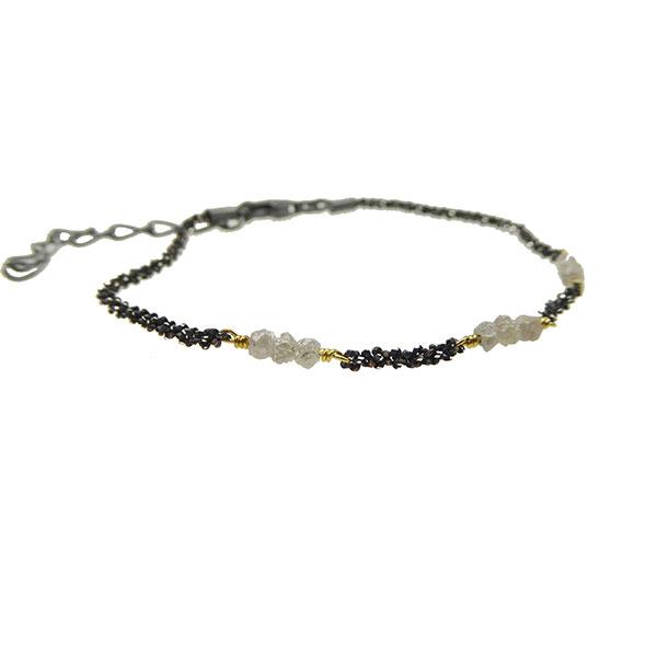 San - Links of Joy\'s Bracelet & Necklace - Oxidised/Goldplated w. grey Raw Diamonds 42+8cm