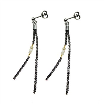San - Links of Joy's Earrings - Oxidised/Goldplated w. grey Raw Diamonds Oxyderet pr.par