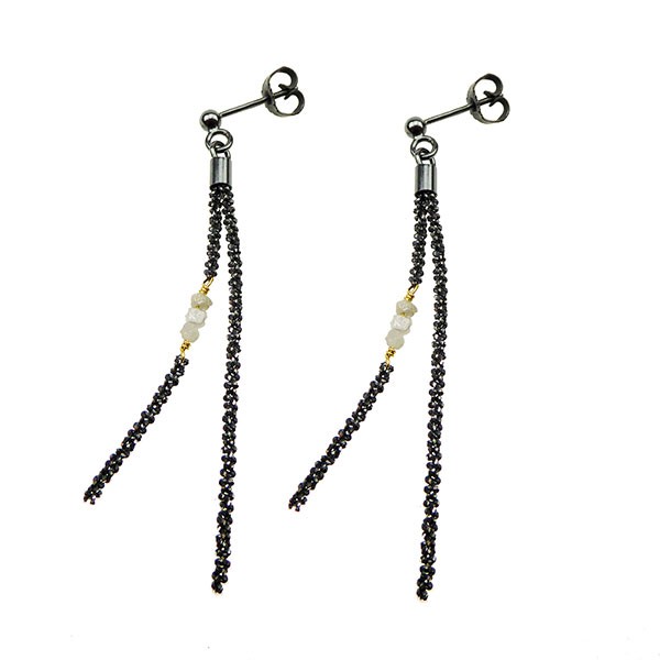 San - Links of Joy\'s Earrings - Oxidised/Goldplated w. grey Raw Diamonds Oxyderet pr.par