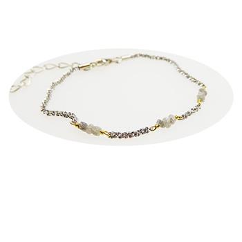 San - Links of Joy's Bracelet & Necklace - Rhodium/Goldplated w. grey Raw Diamonds 42+8cm
