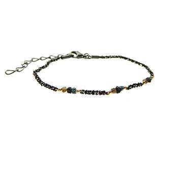 San - Links of Joy's Bracelet & Necklace - Oxidised/Goldplated w. Raw Diamonds-multi colour 42+8cm