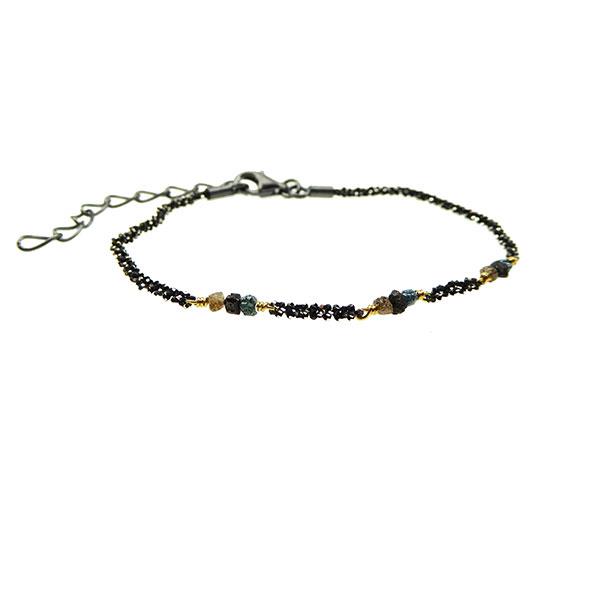 San - Links of Joy\'s Bracelet & Necklace - Oxidised/Goldplated w. Raw Diamonds-multi colour 42+8cm