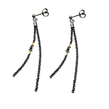 San - Links of Joy's Earrings - Oxidised/Goldplated w. Raw Diamonds-multi colour Oxyderet pr.par