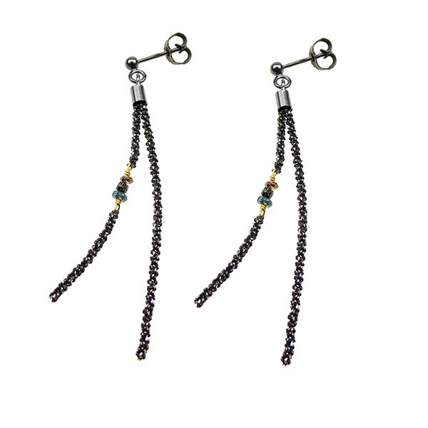 San - Links of Joy\'s Earrings - Oxidised/Goldplated w. Raw Diamonds-multi colour Oxyderet pr.par