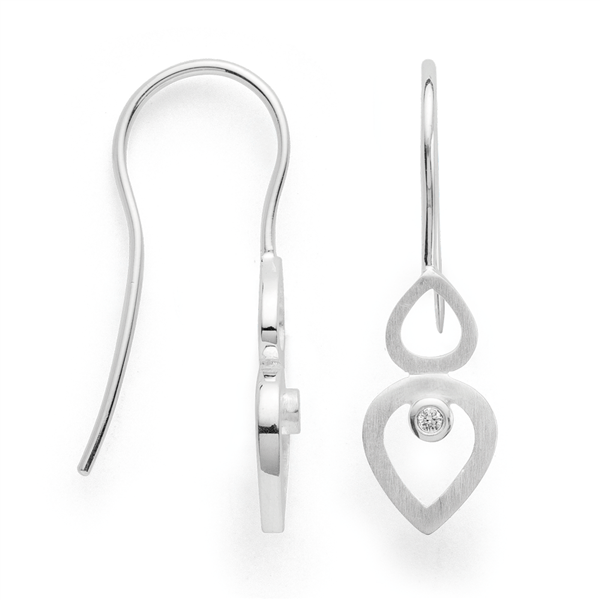 Bastian Inverun\'s 925/- ørehænger, mat rho., br 0,02ct W-SI