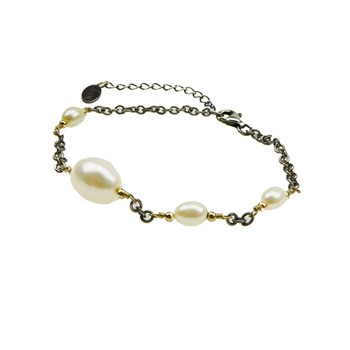 San - Links of Joy's Armbånd & halskæde i sterlingsølv med 14kt guld & ferskvandsperler 18+4cm