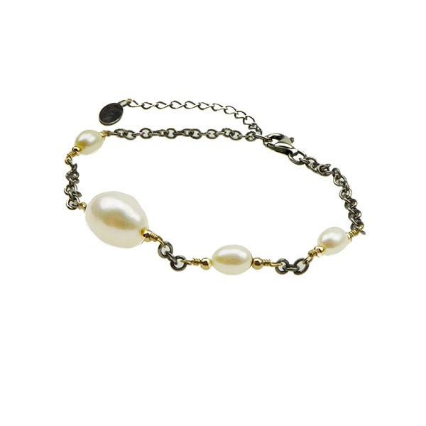 San - Links of Joy\'s Armbånd & halskæde i sterlingsølv med 14kt guld & ferskvandsperler 18+4cm