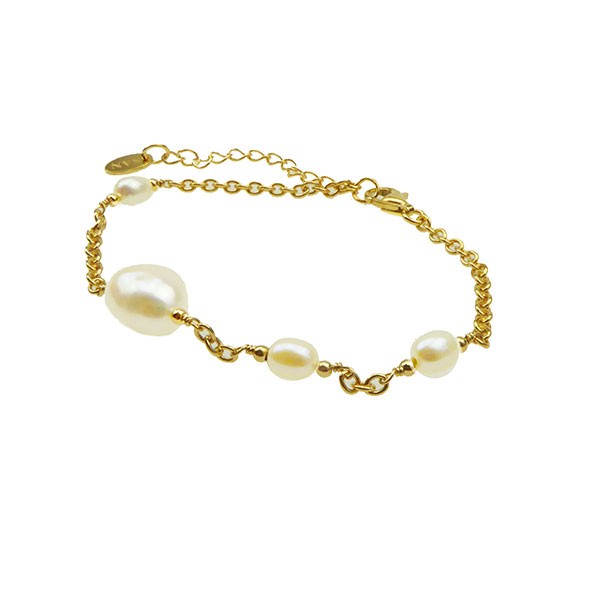 San - Links of Joy\'s Armbånd & halskæde - Forgyldt m.Ferskvandsperler 16+4cm