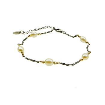 San - Links of Joy's Armbånd & halskæde i sterlingsølv med 9kt guld & ferskvandsperler 18+4cm