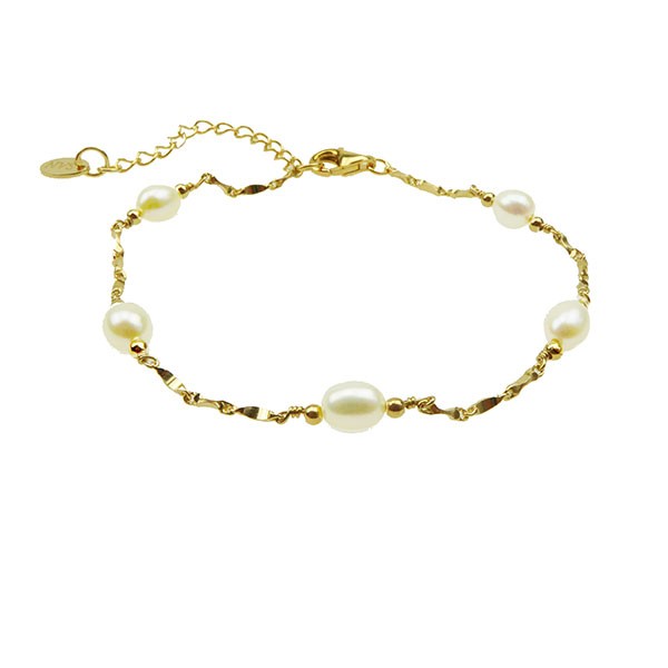 San - Links of Joy\'s Armbånd & halskæde - Forgyldt med Ferskvandsperler 16+4cm