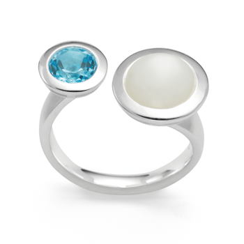 Bastian Inverun's 925/- ring mat/pol., blå topas, månesten