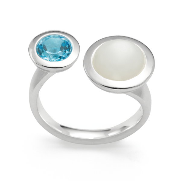 Bastian Inverun\'s 925/- ring mat/pol., blå topas, månesten
