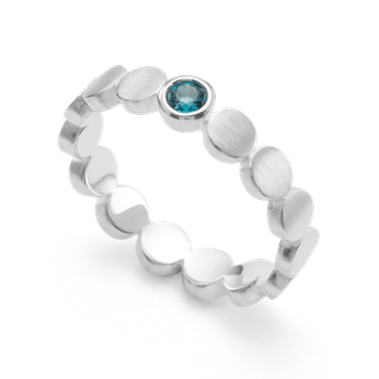 Bastian Inverun's 925/- ring, rho. mat/blank, blå topas 0,14ct