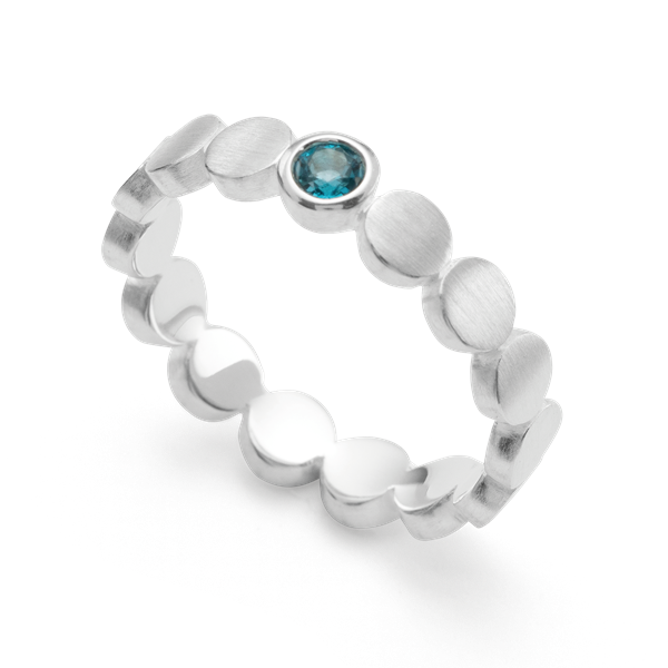 Bastian Inverun\'s 925/- ring, rho. mat/blank, blå topas 0,14ct