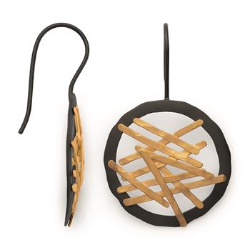 Bastian Inverun's 925/- Øreringe, delvis fg, sort rh, mat