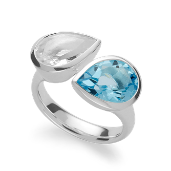 Bastian Inverun's 925ring, rh, blå topaz2,89ct,krystalkvarts2,39ct