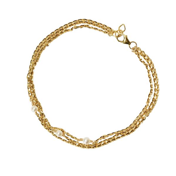 San - Links of Joy\'s 14kt armbånd i 3 rækker med Hvide Ferskvandsperler 20+1cm