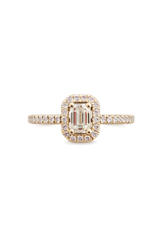 L&G's Ring SQUARE 14 karat med smaragd slib 0,25 carat og brillnater rundt og ned på ring skinne 0,15 carat WSI