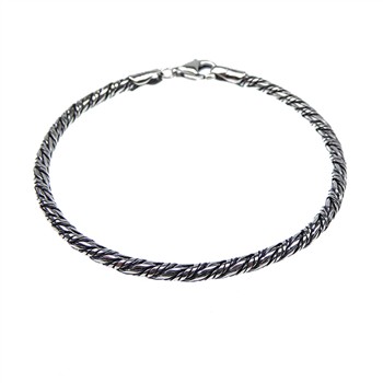 San - Links of Joy's 3mm Rævekæde/Twistet i Let Oxyderet Sterlingsølv Armbånd & Halskæde Letoxyderet 21cm