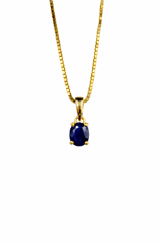 L&G's Vedh. 14 karat safir 3,5x4,5mm m/sølvforg. kæde