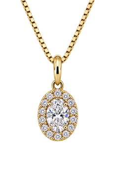 L&G's Vedhæng 14 karat ELEGANCE oval brillant 0,30 carat + 0,22 brillanter rundt WSI med sølv forgyldt kæde