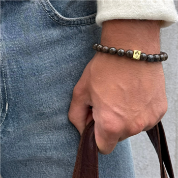 Blicher Fuglsang's Armbånd i forgyldt stål med bronzite natursten og kors - 21 cm langt