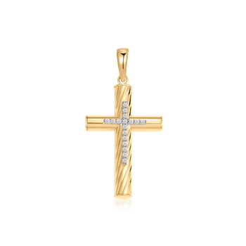 Kors vedhæng i 8 kt. guld – med zirkonia, 25 x 17 mm