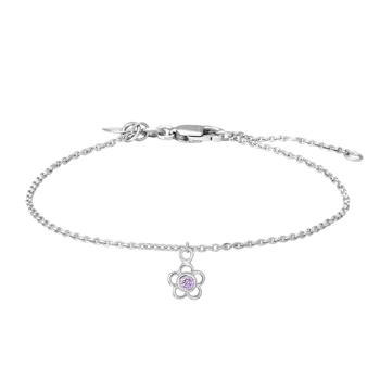 Noa Kids's Rhod. sølvarmbånd blomst m/lyserød cz