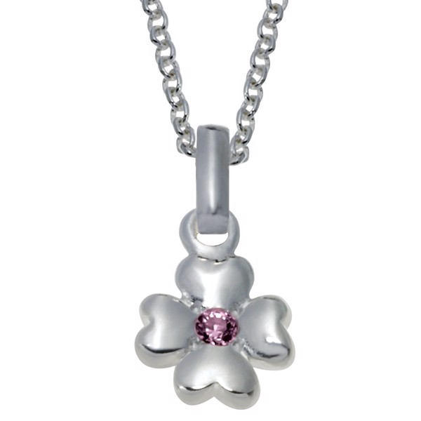 Noa Kids\'s Rhod. sølvvedhæng blomst m/lyserød cz inkl. kæde
