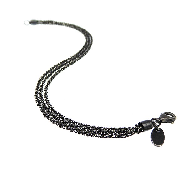 San - Links of Joy\'s Armbånd & Halskæde - 3 rækket DiamondCut & Oxyderet 17cm