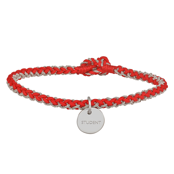 Nordahl\'s Håndflettet armbånd 16,5cm STUDENT rød sølv 