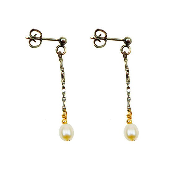 San - Links of Joy\'s Øreringe i sterlingsølv m.14kt guld & ferskvandsperle Pr.par