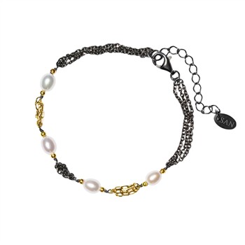 San - Links of Joy's Armbånd & halskæde Sterlingsølv med 9kt guld og ferskvandsperle 18+4cm